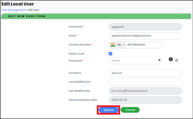 Edit Local User Form - CyLock